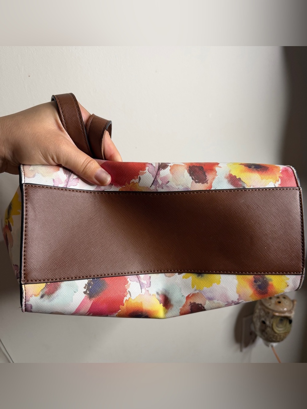 Chaps Multicolor Floral Tote with Brown Trim - Picture 3 of 9